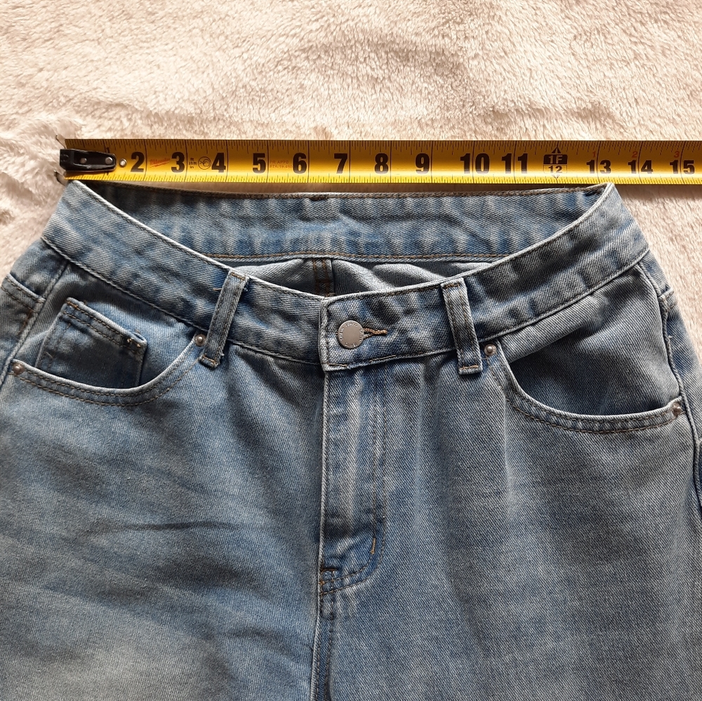 Wide Leg Blue Jeans Mega Cuff By Shein Size 28/30 Mid-High Rise Light Wash - Picture 4 of 14